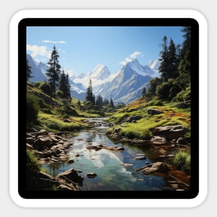 Mountain Lake Scene Forest Tree Landscape Sticker